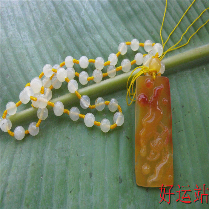 促销新款云南黄龙玉荷塘月色吊坠黄蜡石项链玉石挂件玉佩手工玉器