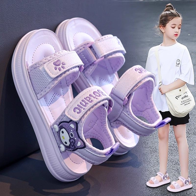 女童凉鞋2025夏季儿童露趾公主鞋中大童软底凉拖女孩TT猫沙滩鞋