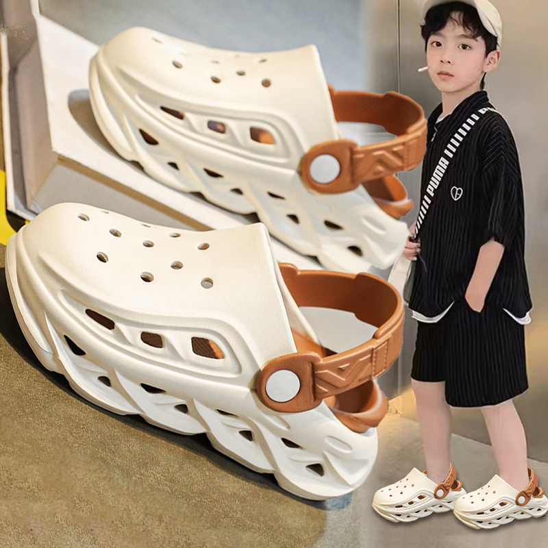 男童洞洞鞋2025夏季款儿童包头沙滩鞋中大童软底凉拖鞋男孩家居拖