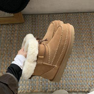 皮毛一体一脚蹬短靴中高筒流苏一脚蹬 新款 桑坡 阿尔派雪地靴