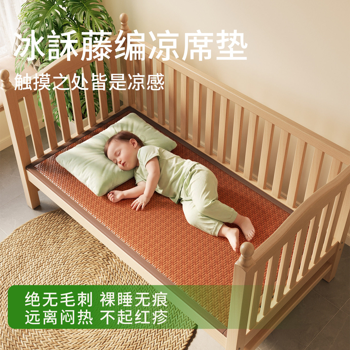 凉席幼儿园藤席儿童宝宝凉席午睡垫子夏季透气凉感无毛刺冰藤床垫