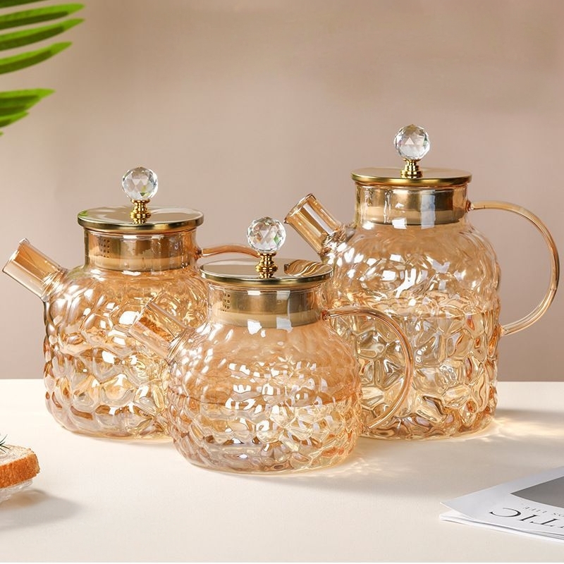 冷水壶大容量凉水壶高硼硅耐高温玻璃家用泡茶壶轻奢琥珀色果汁壶