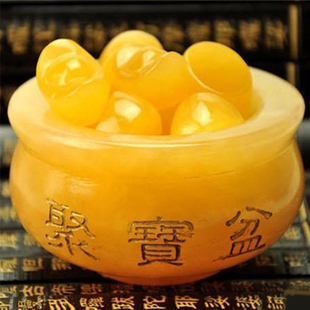 聚宝盆摆件风水大号仿黄玉石水晶聚宝盆店铺客厅摆设创意装饰礼品