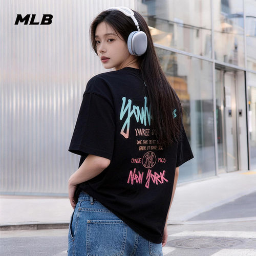 MLB情侣NY字母涂鸦凉感短袖T恤
