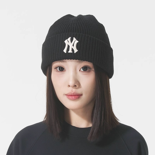 MLB情侣NY刺绣休闲保暖毛线帽