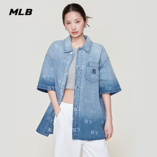 MLB情侣NY牛仔渐变短袖衬衫