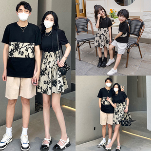 不一样的亲子装夏2024新款一家三口四口母女夏天汉服连衣裙全家装