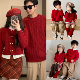 高端亲子装 新款 一家三口四口红色拜年服毛衣套头开衫 男童女童冬季