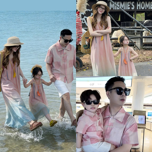 度假亲子装一家三口四口海边母女
