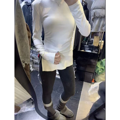 小众长袖收腰抽褶中长款T恤裙女