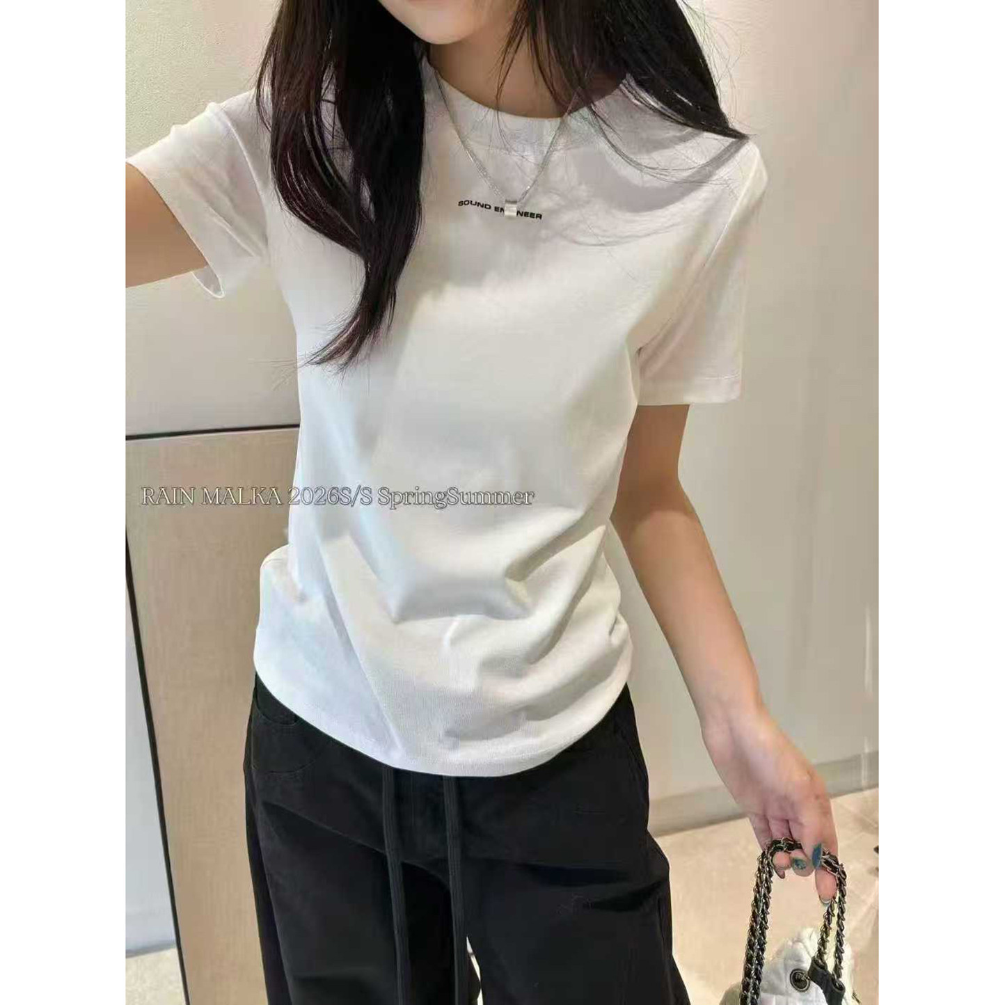 韩版时尚百搭显瘦后背拉链设计短袖女2026春夏休闲百搭圆领T恤潮