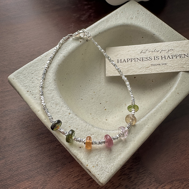 S925银彩色圆珠精致手链