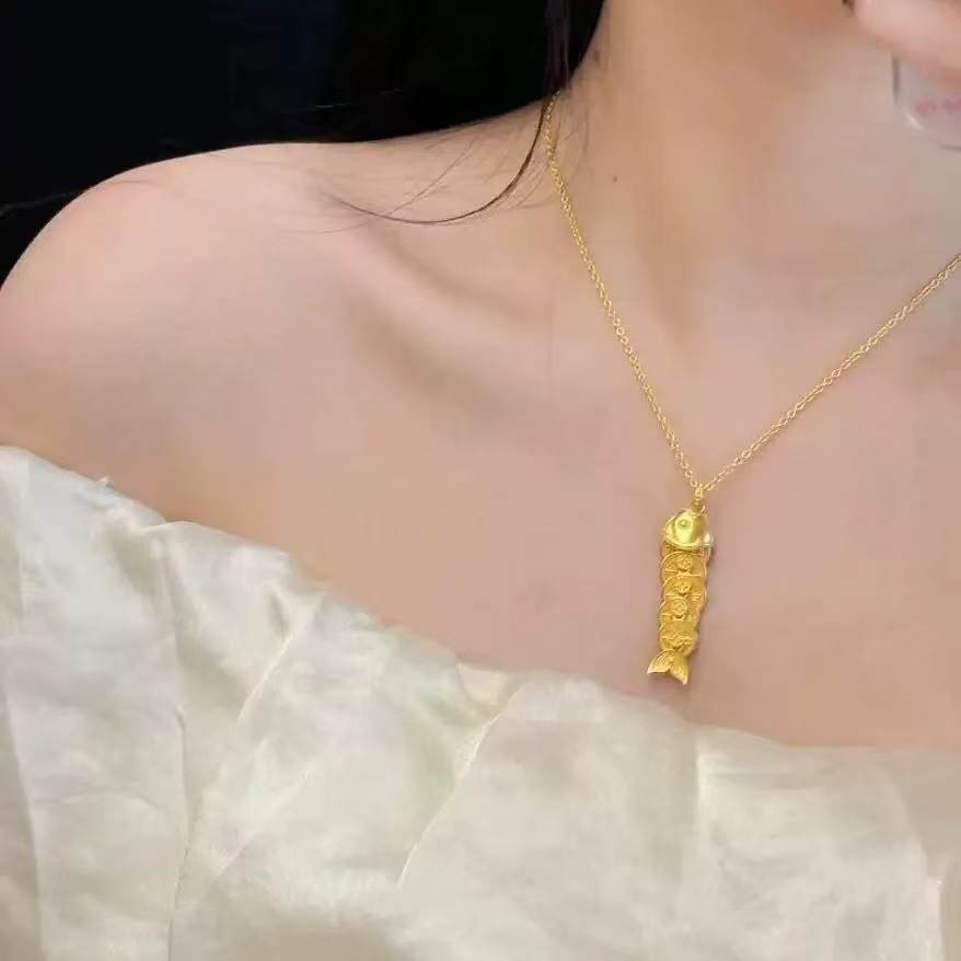 S925纯银招财鱼五帝钱项