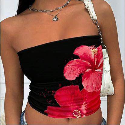 All Over Floral Print Cropped Tube Top Casual Sleeveless