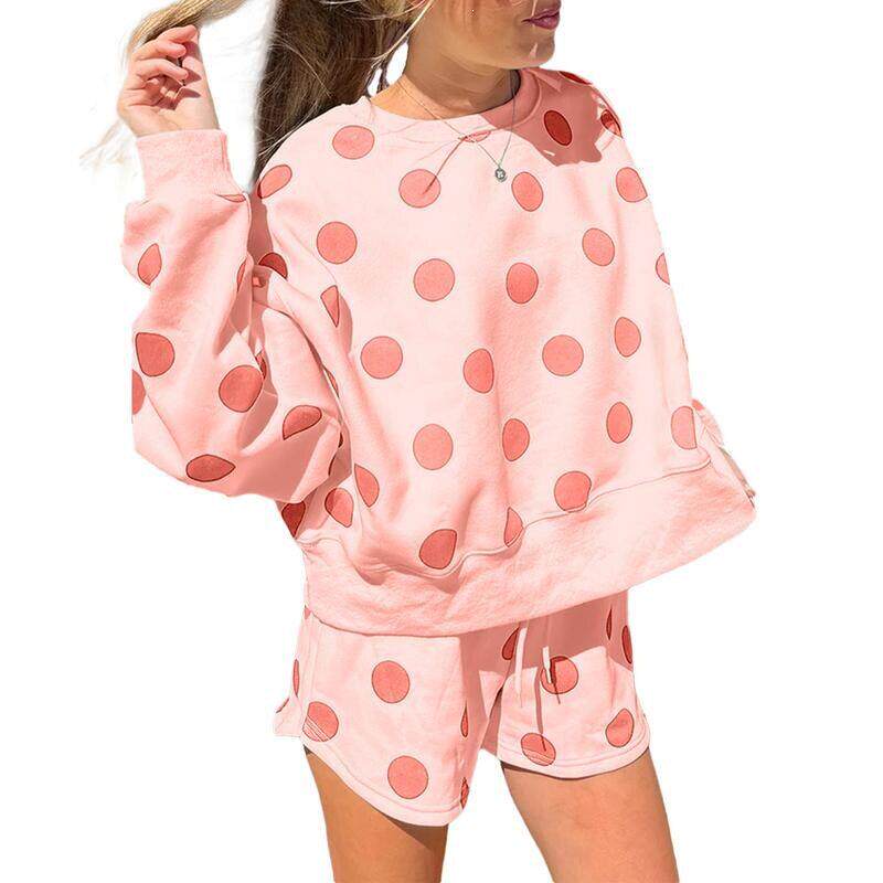 E 24492 Women Home Outfit Set Polka Dot Casual Cozy波点套装