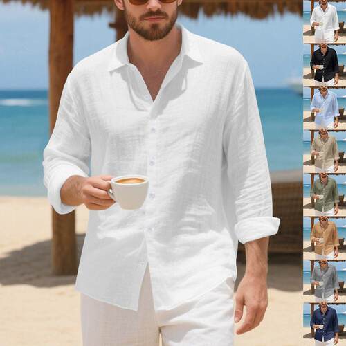 Men's Linen Blouse Loose-Fitting Casual Top Spring & Fall
