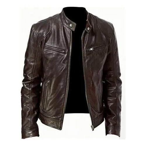 C 24890 Men Zipper Leather Jacket Biker Style机车风皮夹克