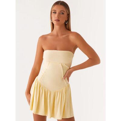 Women Corset Tube Mini Dress Summer Casual Solid Color Tie