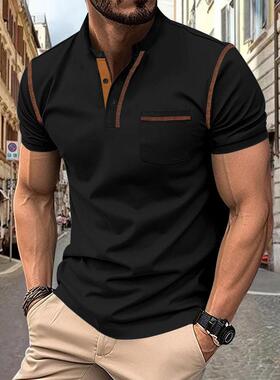 Men's Colorblock Half Placket Zipper Polo Shirt Regular Fit