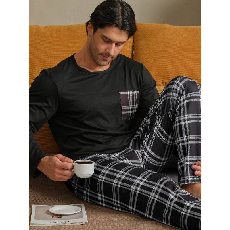 V 42056 Men Home Sleepwear Set Casual Relaxing睡衣套装