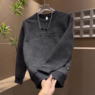 Autumn Winter New Fleece Pullover Steel Print Letter