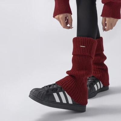 Women's Basic Solid Metal Label Decor Leg Warmers