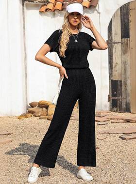 Women's Casual Loose Solid-Color Ribbed Round-Neck
