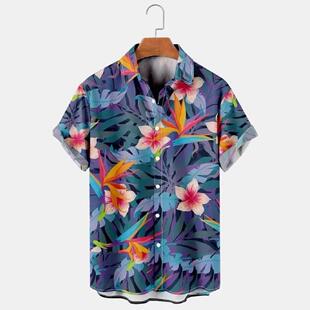 Casual Hawaiian Flower Shirt Collared Shirt Classic Short