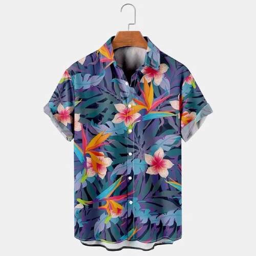 Casual Hawaiian Flower Shirt Collared Shirt Classic Short