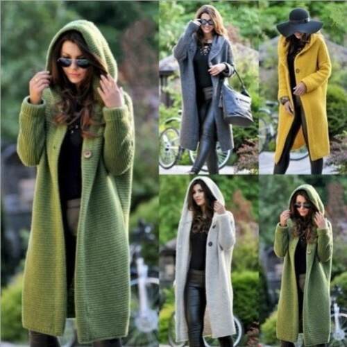 Womens Plain Textured Drop Shoulder Long Hooded Cardigan