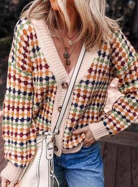 Women's Multicolour Dotty Pattern Knit Button Front Casual