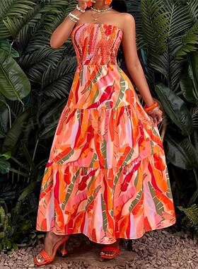 Women's All Over Leaf Print Dress, Casual Fashion Sveless
