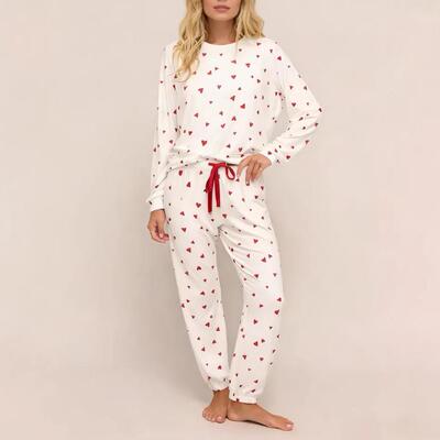 Women's Tiny Hearts Printed Long Sve Top & Drawstring Lounge