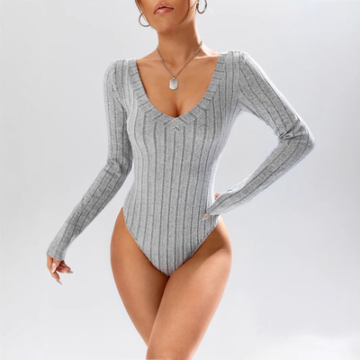 SolidVNeckLongSleeveBodysuit