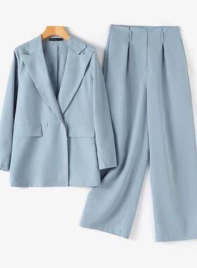 Set Women's Solid Double Button Lapel Neck Blazer & Plicated