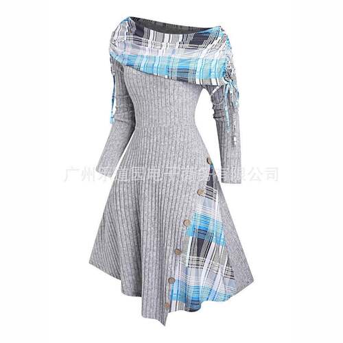 Women's Fall Winter Plaid Patchwork Asymmetrical Adjustable