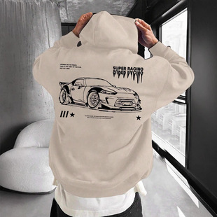 Car & Letter Print Drop Shoulder Hoodie Casual Streetwear