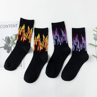 Colorful Flame Mid-Calf Socks Socks Men Flame Pattern