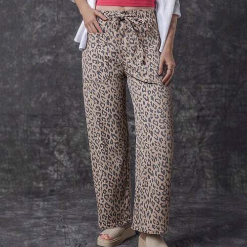 Women's Leopard Printed Drawstring Elastic Waistband