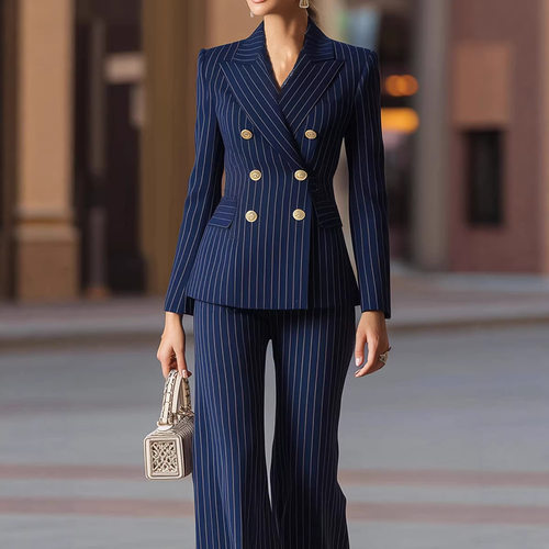 CasualStripedFittedSetSuit