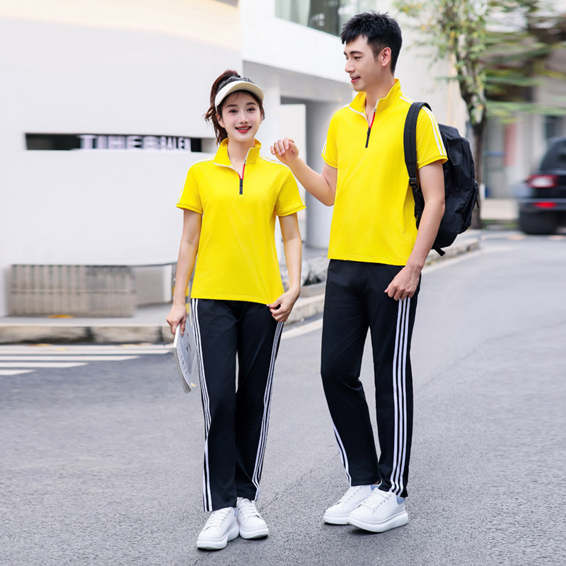 夏季运动服套装男女短袖长裤情侣款户外训练跑步健走队团体服定制