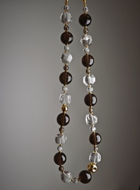 原创设计茶水晶白水晶无相项链