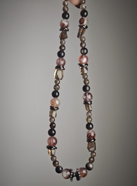 原创红胶花银耀石茶水晶项链【荆棘玫瑰】