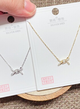 慕琦银饰通体S925纯银微镶精致小巧蝴蝶结时尚锁骨项链女百搭