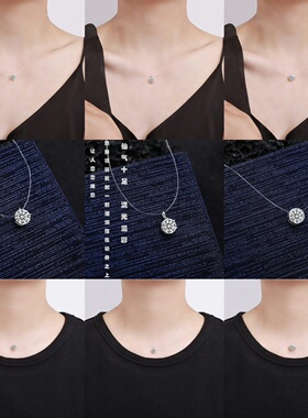 闪亮银饰人鱼之泪隐形项链925纯银一克拉莫桑钻时尚锁骨颈链女潮