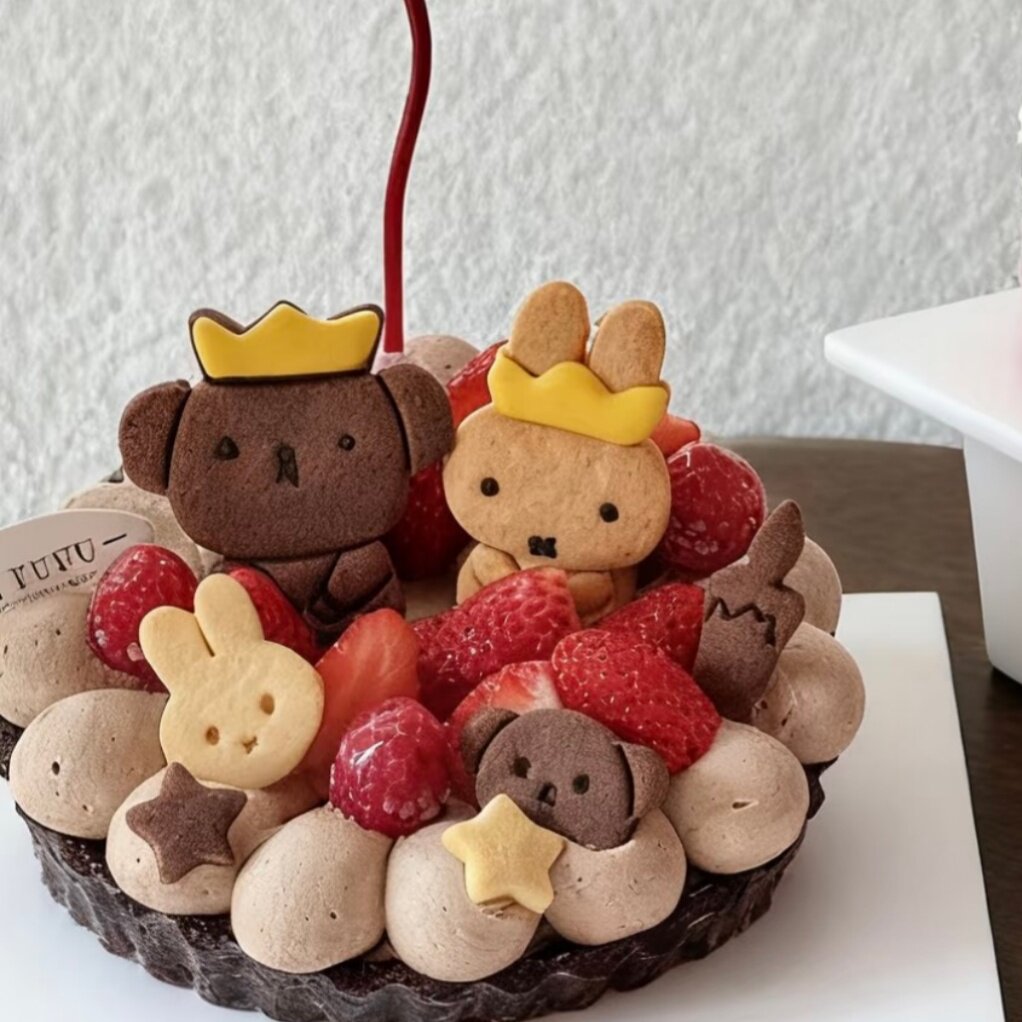 皇冠兔子小熊糖霜黄油曲奇手工卡通蛋糕装饰甜品生日儿童情人节