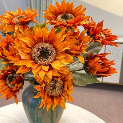 油画向日葵复古秋色装饰绢花摆件假花仿真花磨毛高枝摄影道森系花