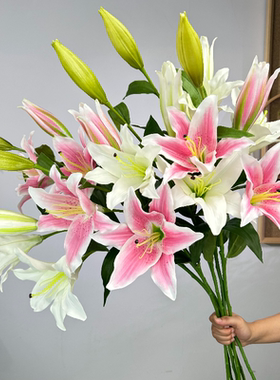 仿真布兰卡百合高枝装饰花假花绢花客厅餐桌轻奢高端花艺花束摆件