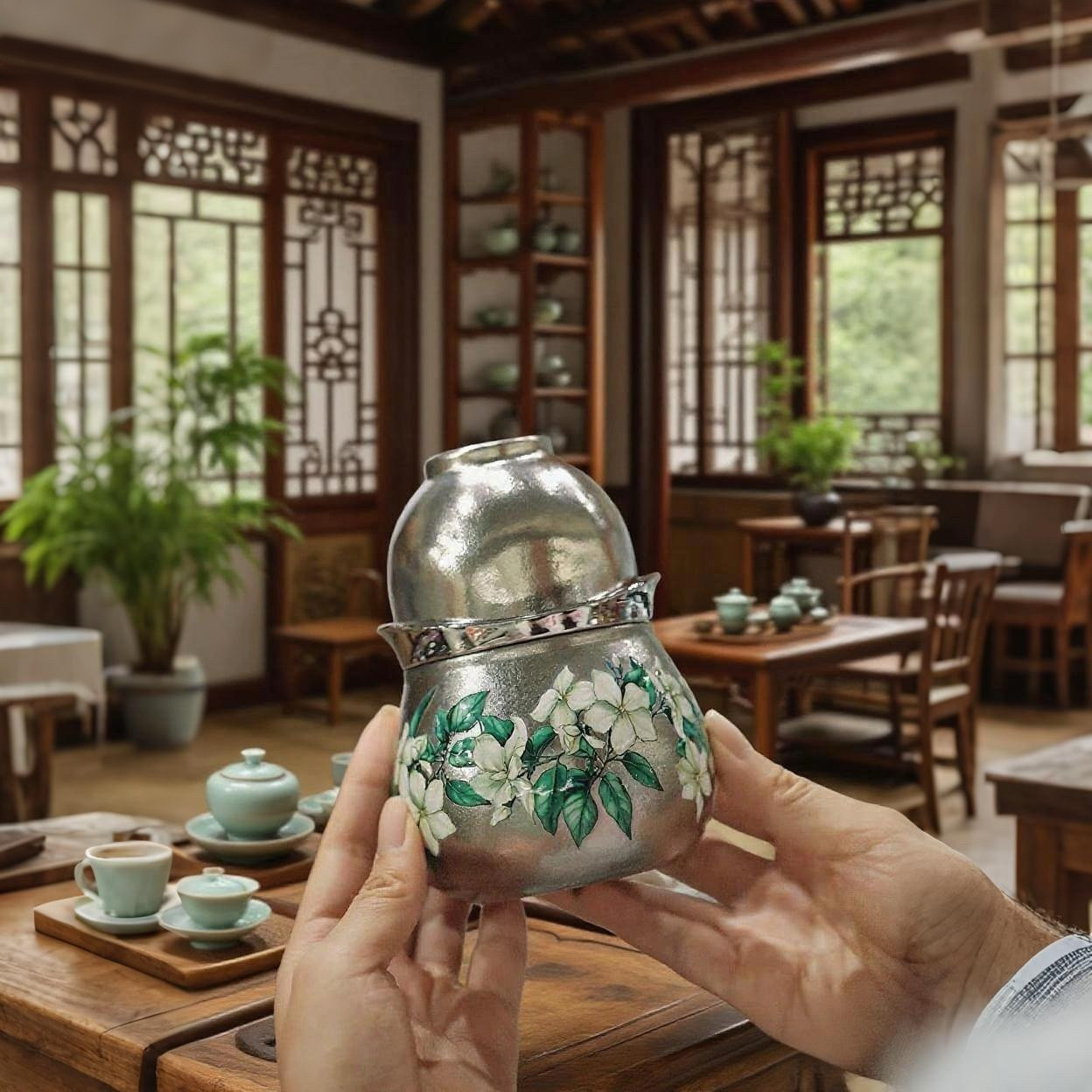 摩利纯钛葫芦福禄杯保温杯双层防烫茶水分离泡茶杯家用便携式茶杯