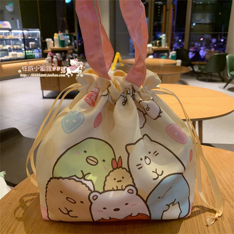 角落生物饭盒袋子手提可爱抽绳束口包便当包高颜值午餐袋带饭包